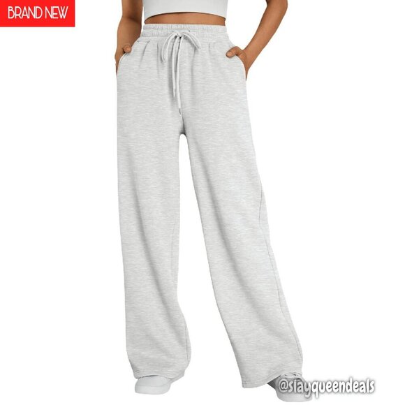 Wide Leg Fleece Lined Sweatpants High Waist Baggy Joggers Lounge Travel